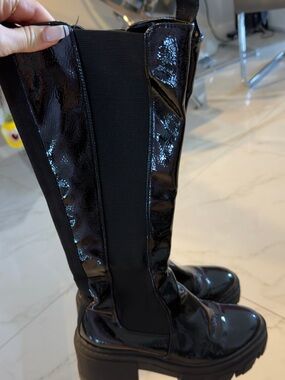 Patent Black Knee-High Platform Boots